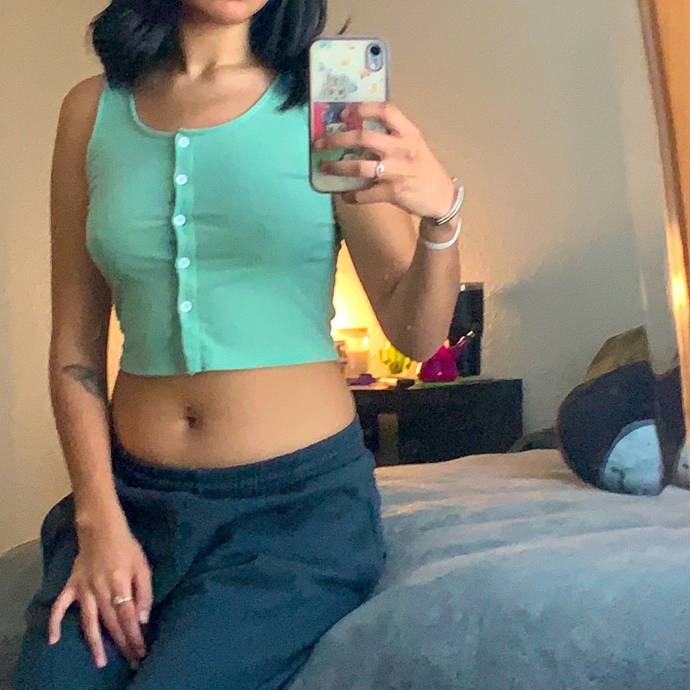 Mint green button down crop top